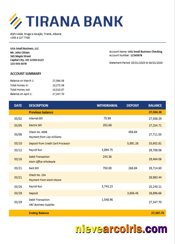Tirana firm account statement